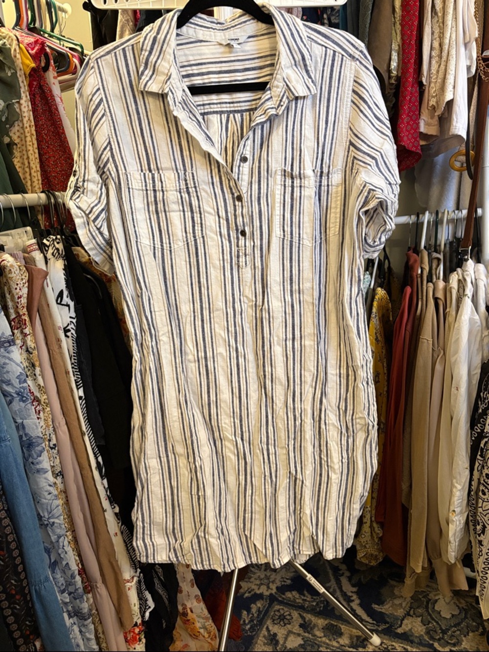 Sonoma Women's Striped Midi Shirt Dress - Blue & Cream